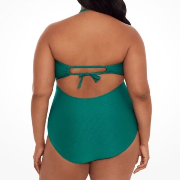 Time And Tru Green Strapless One-Piece Cut Out Ribbed Swimsuit, Size 1X 16W-18W - Picture 3 of 8